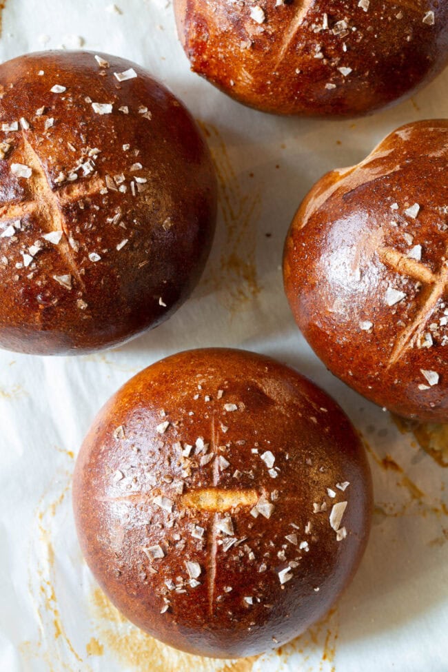 salt sprinkled on top of the bread loaves