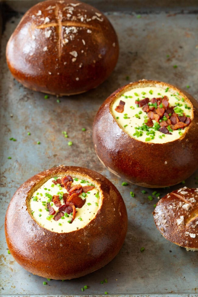 Brilliant Honey Wheat Bread Bowl Recipe filled with Irish Cheese Soup