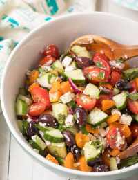 Horiatiki (Greek Village Salad) Recipe #ASpicyPerspective #greek #salad #glutenfree #lowcarb #keto #vegetarian