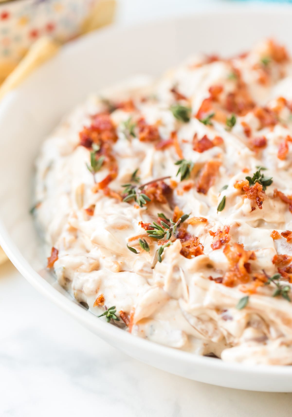 Creamy Hot Caramelized Onion Dip with Fried Onions Recipe #ASpicyPerspective #dip #hotdip 