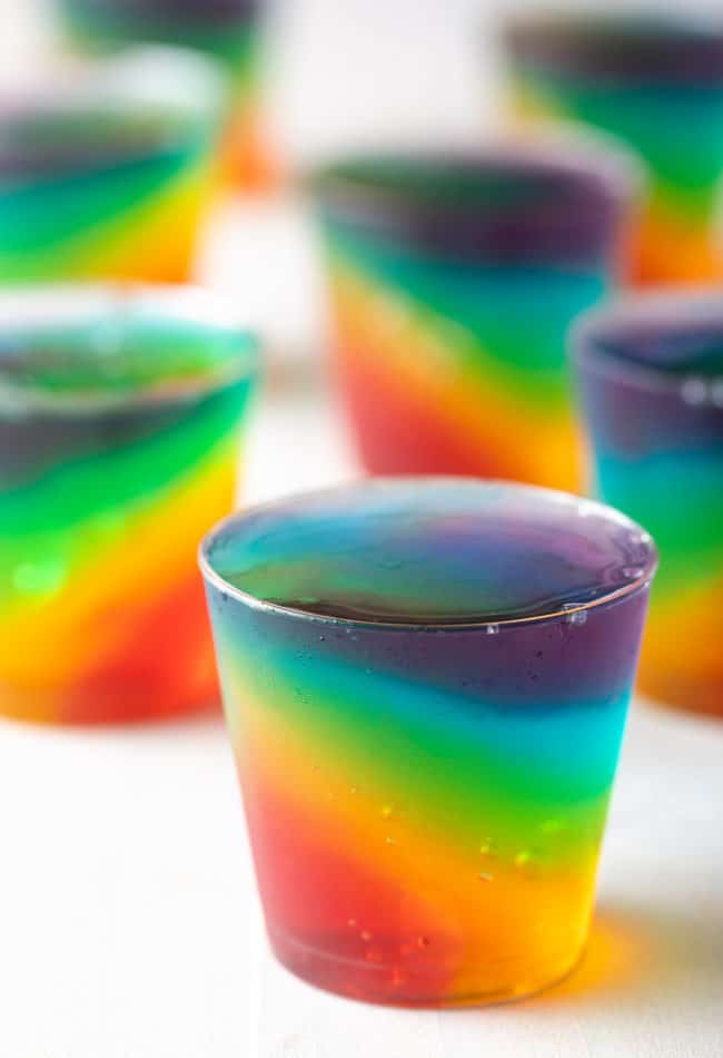 Gelatin cups for best jello shots in rainbow colors