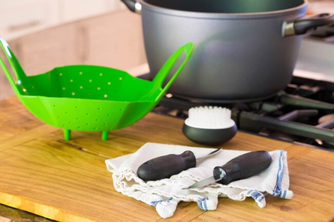 Tools needed to shuck oysters. 