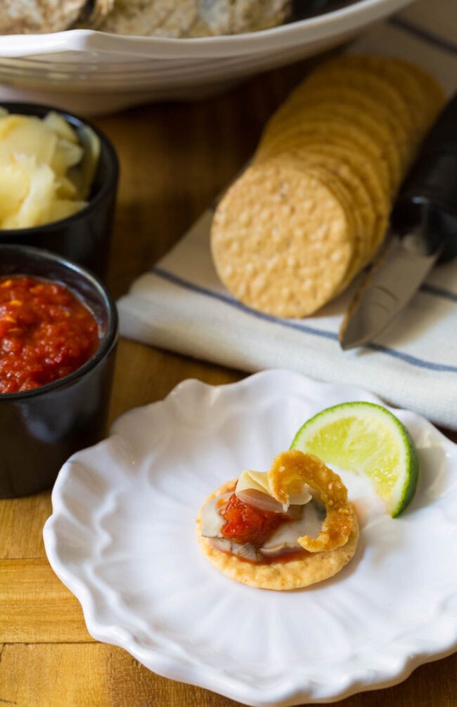 Oyster on rice cracker