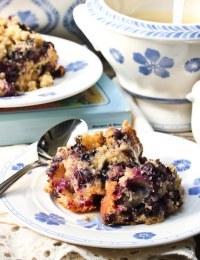 Old Fashioned Blueberry Pudding with Rosewater Sauce