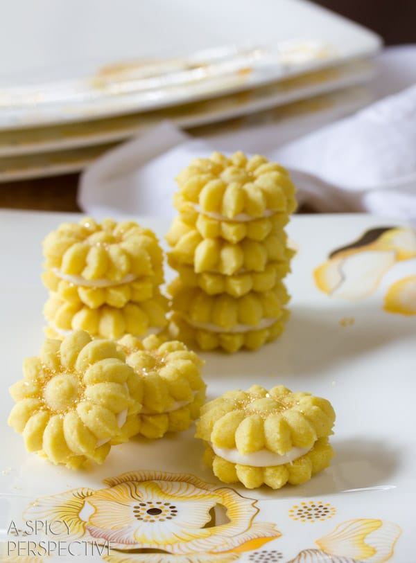 Lemon Cookies with Lemon Cream Filling | ASpicyPerspective.com #cookies #lemon #cookies #kidfriendly
