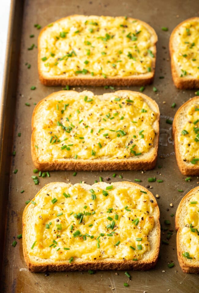 Chives sprinkled on top of cheese toasty.