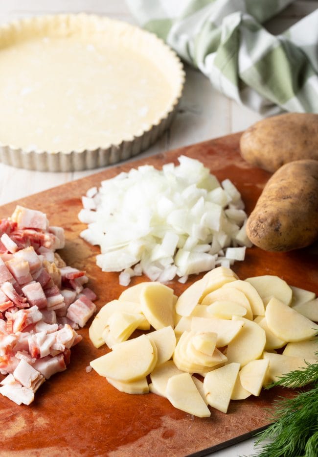 Ingredients needed for potato pie. 