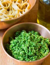 5-Ingredient 5-Minute Kale Pesto Recipe on ASpicyPerspective.com #paleo #glutenfree #vegan