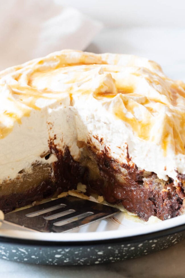 chocolate pecan pie close up