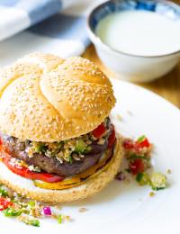 LAMB BURGERS with Tabbouleh and Grilled Peppers on ASpicyPerspective.com #burgers #lamb
