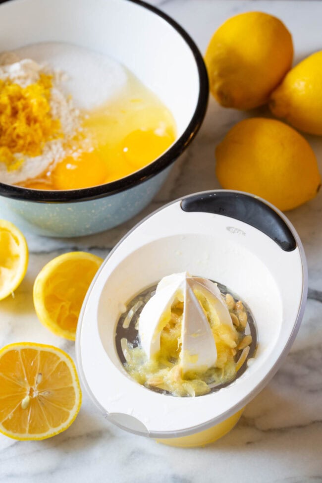 Ingredients for white chocolate lemon bars - juice fresh lemon