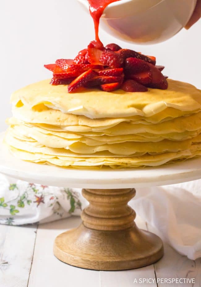 Best Lemon Ricotta Crepe Cake with Strawberry Sauce Recipe (Mother's Day Brunch!)