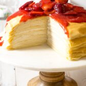 Lemon Ricotta Crepe Cake with Strawberry Sauce Recipe (Mother's Day Brunch!)