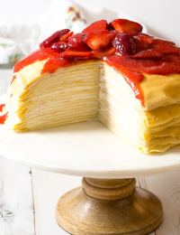 Lemon Ricotta Crepe Cake with Strawberry Sauce Recipe (Mother's Day Brunch!)