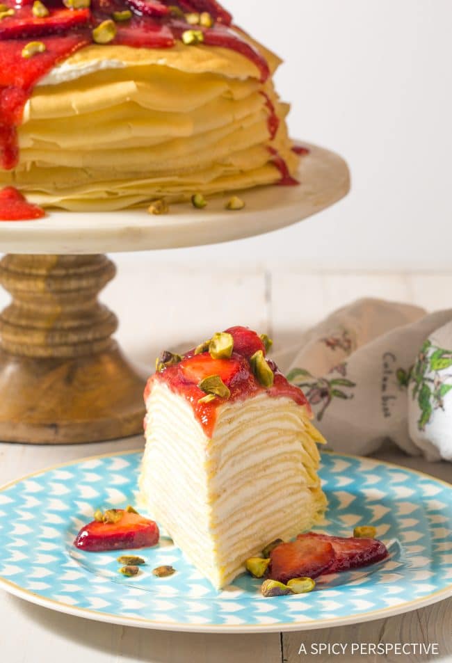 Brilliant No-Bake Lemon Ricotta Crepe Cake with Strawberry Sauce Recipe (Mother's Day Brunch!)