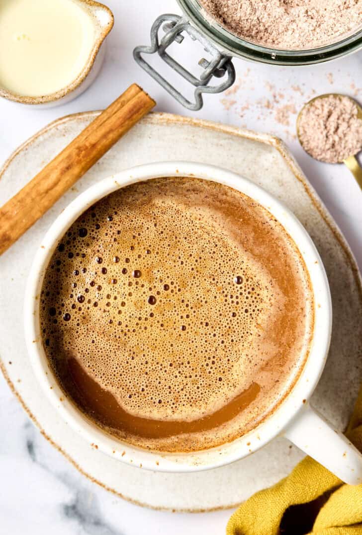 Mexican Mocha Recipe overhead shot with cinnamon