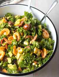 Healthy Mexican Salad with Chipotle Shrimp Recipe (+ Kale, Grilled Corn, Black Beans and Avocado!) #ASpicyPerspective #kalesalad #mexican #healthy