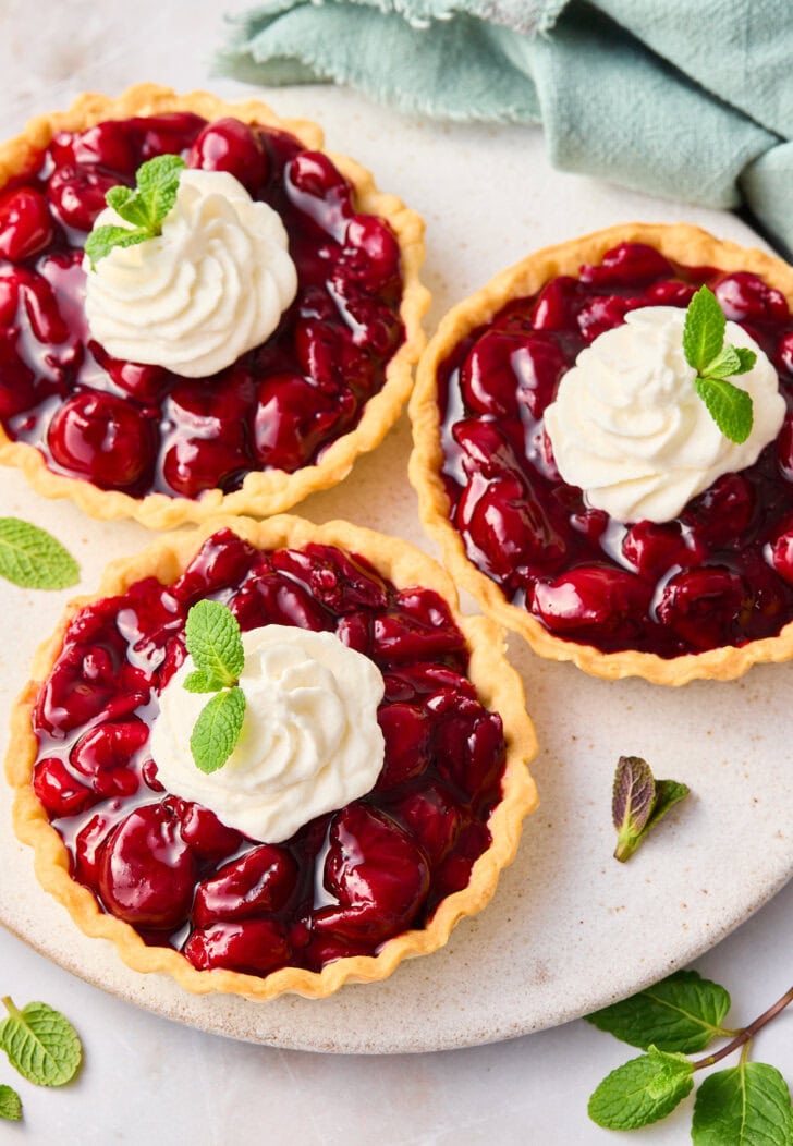 Mini Cherry Tarts on plate before serving. 