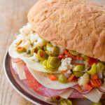 New Orleans Muffaletta Sandwich - close up on plate