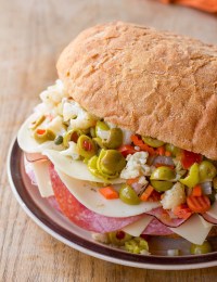 New Orleans Muffaletta Sandwich - close up on plate