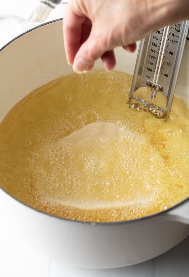 Frying the navajo fry bread in a large dutch oven. 