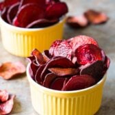 Oven Baked Beet Chips Recipe on ASpicyPerspective.com #glutenfree #vegan #paleo #healthy