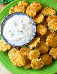 Oven Baked "Fried" Pickles with Garlic Sauce