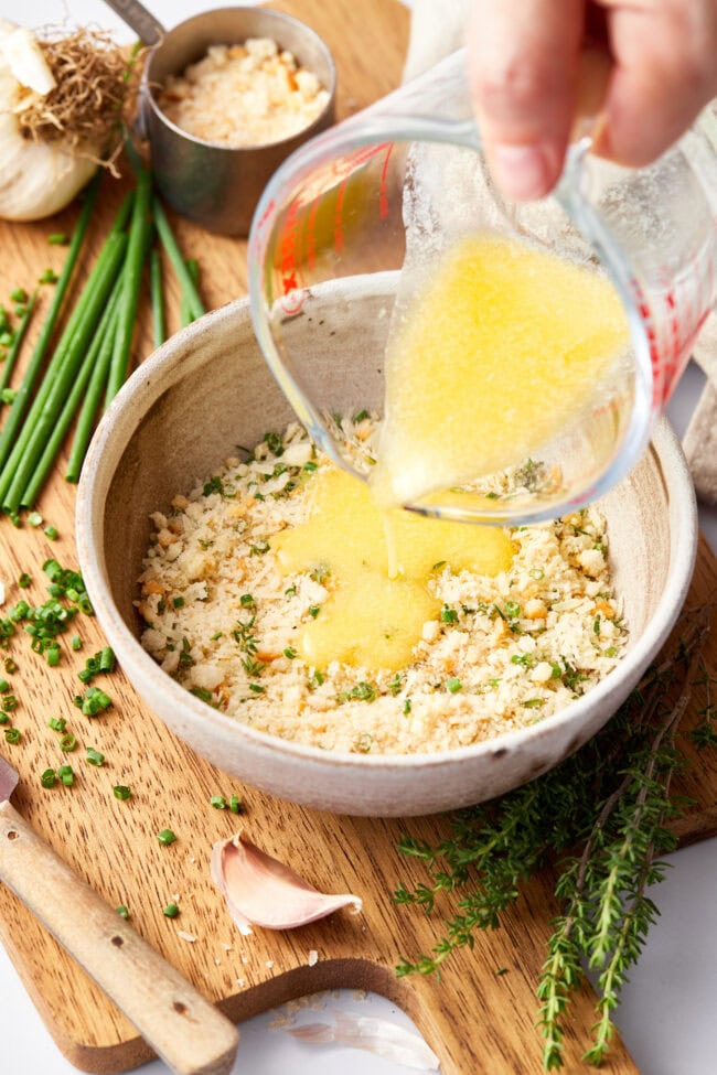 Parmesan Crusted Salmon - Parmesan herb breadcrumbs in a small bowl. 