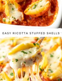 Easy Stuffed Shells Recipe #ASpicyPerspective #stuffed #shells #ricotta #holiday #italian #comfortfood #pasta #baked #slowcooker #crockpot