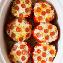 Fabulous PIZZA Slow Cooker Stuffed Peppers (Great for Super Bowl!) | ASpicyPerspective.com