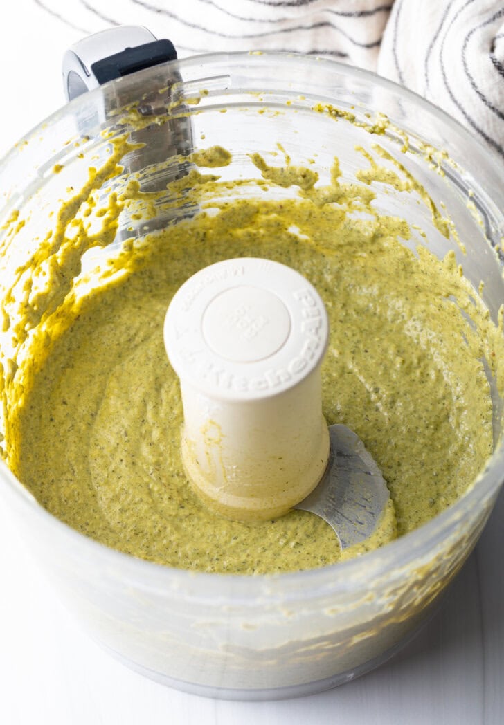 Sour cream and cream cheese added to the food processor and blended to make a rich creamy poblano sauce.