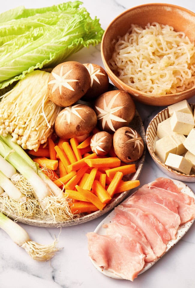 sukiyaki ingredients on counter