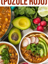 Authentic Red Posole Recipe with Pork (Pozole Rojo) This EASY posole soup offers bold spices, chunks of tender pork, and hominy, with cool crunchy toppings!