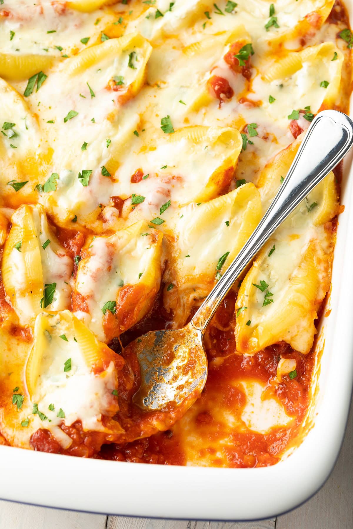 Easy Ricotta Stuffed Shells Recipe in baking dish