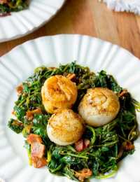 Seared Scallops with Wilted Greens | ASpicyPerspective.com