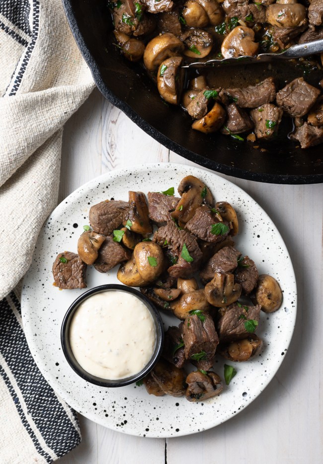 Quick Steak Bites with Mushrooms in the Skillet | A Spicy Perspective
