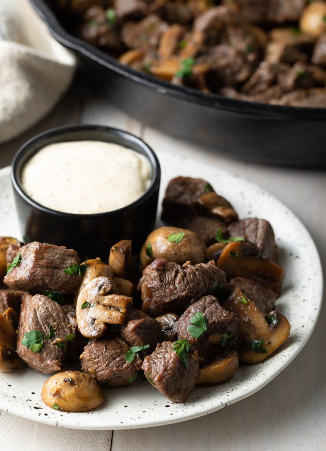 Easy Skillet Steak Bites with Mushrooms | A Spicy Perspective