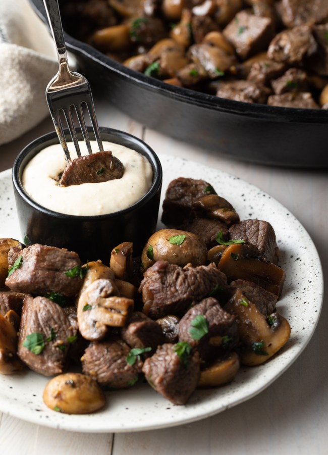 Easy Skillet Steak Bites and Mushrooms | A Spicy Perspective