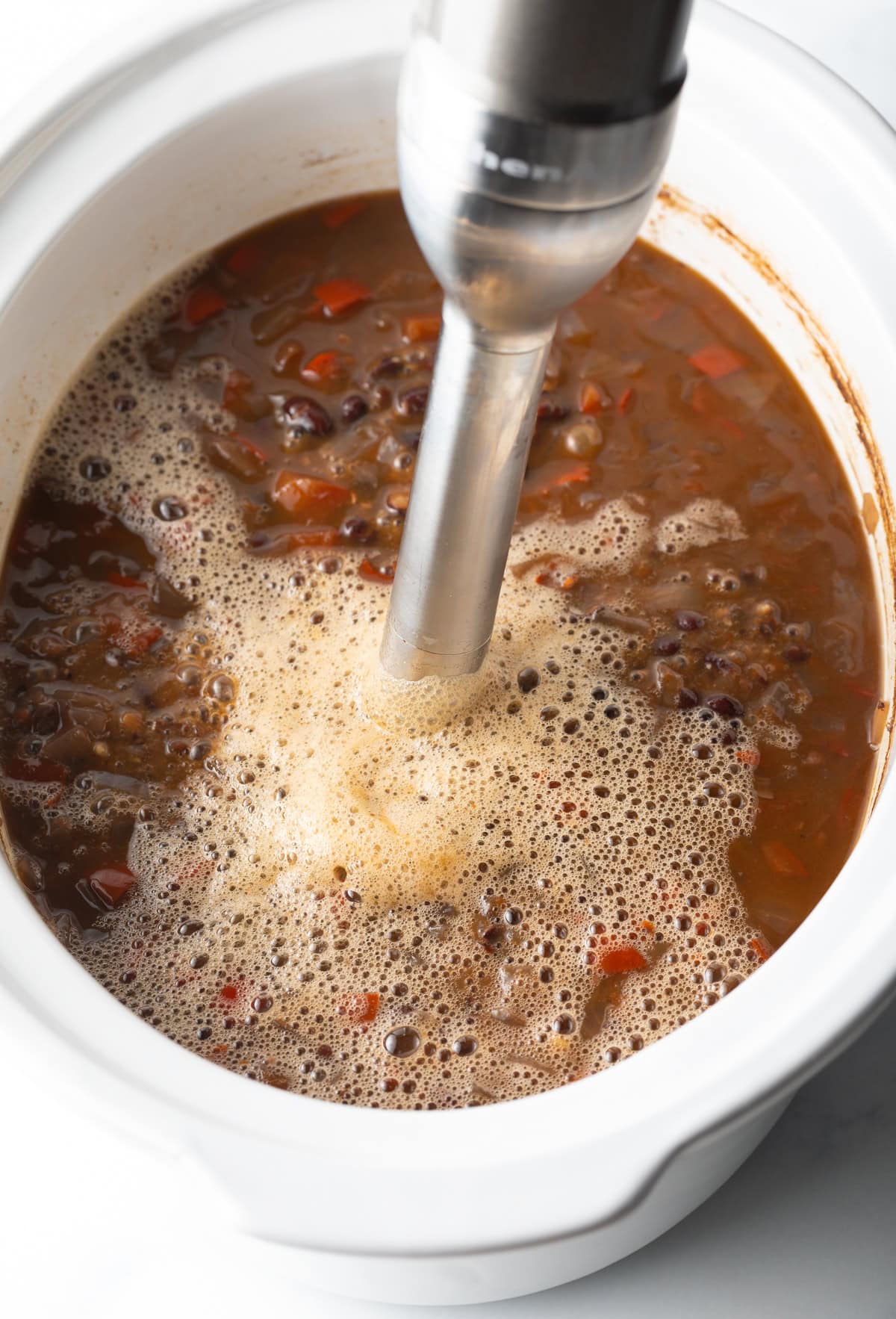 use an immersion blender to puree Black Bean Soup Crock Pot