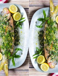 Snapper Recipe - Whole Roasted Snapper with Anchovy Butter and Herbs #bakedfish #snapperrecipe