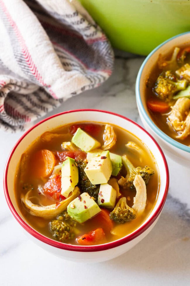 overhead bowl of chicken detox soup