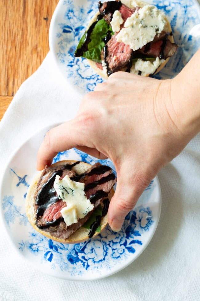 Steak bites in mini bagels