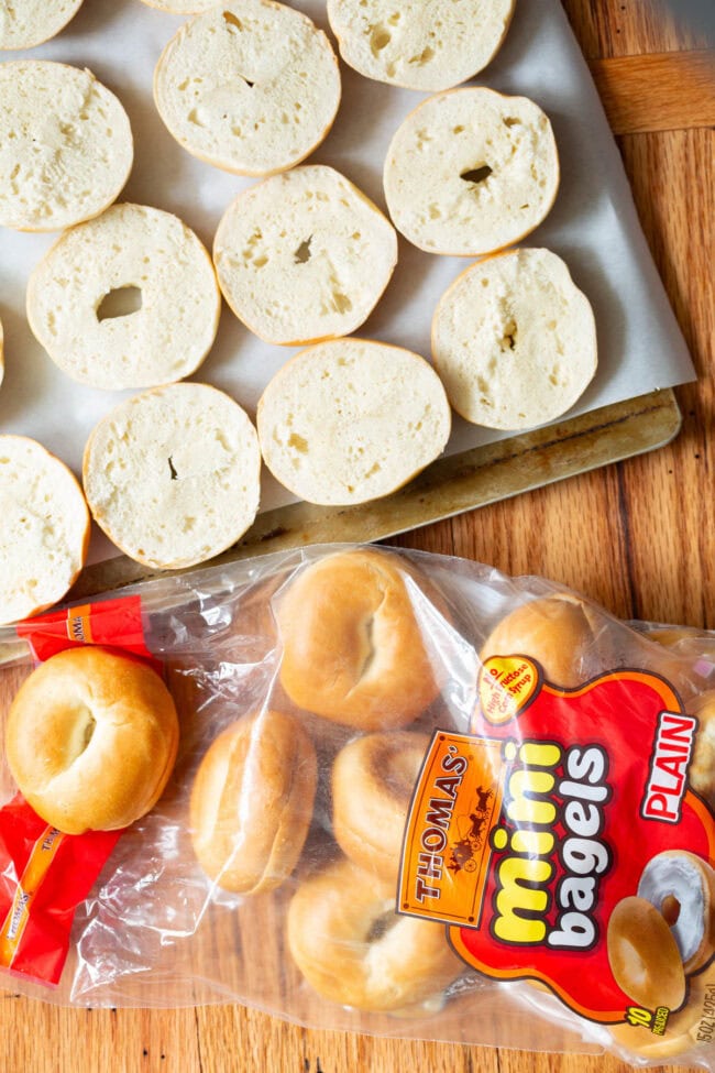 Mini Bagel Bites with steak and blue cheese 