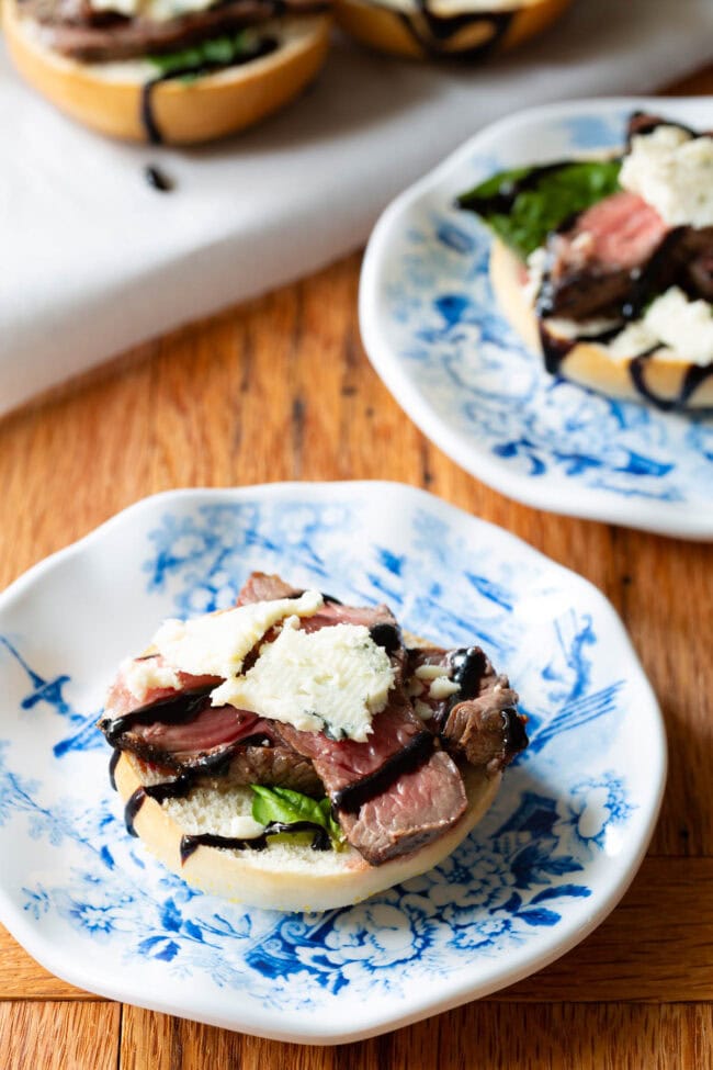 Bagel Bites with steak and blue cheese  on plate