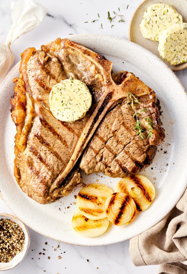 Porterhouse Steak with Compound Butter - overhead shot