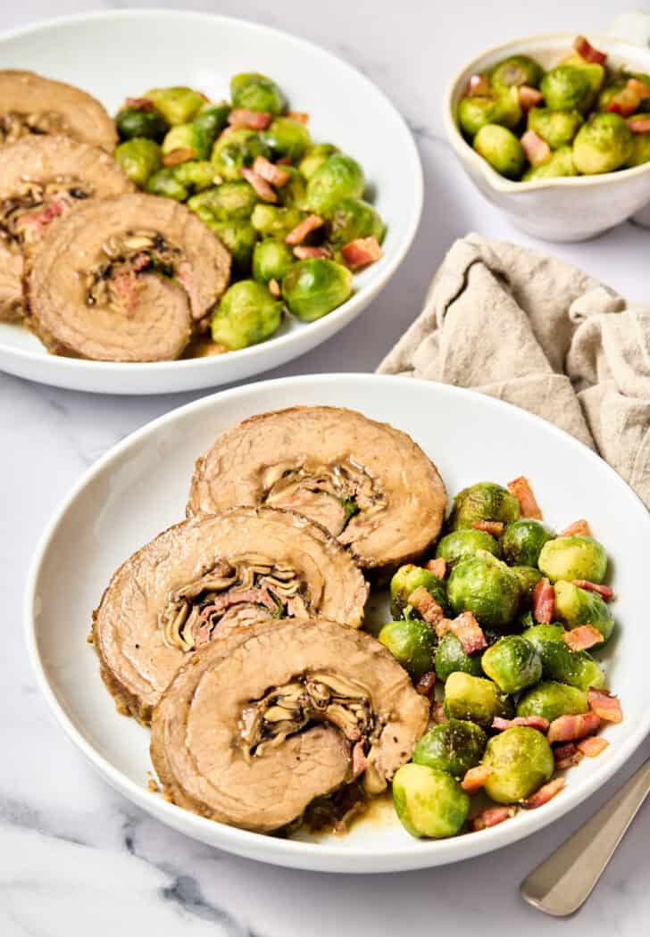 Stuffed Flank Steak with brussels sprouts