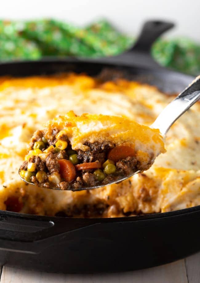 Shepherds Pie being spooned out of pan