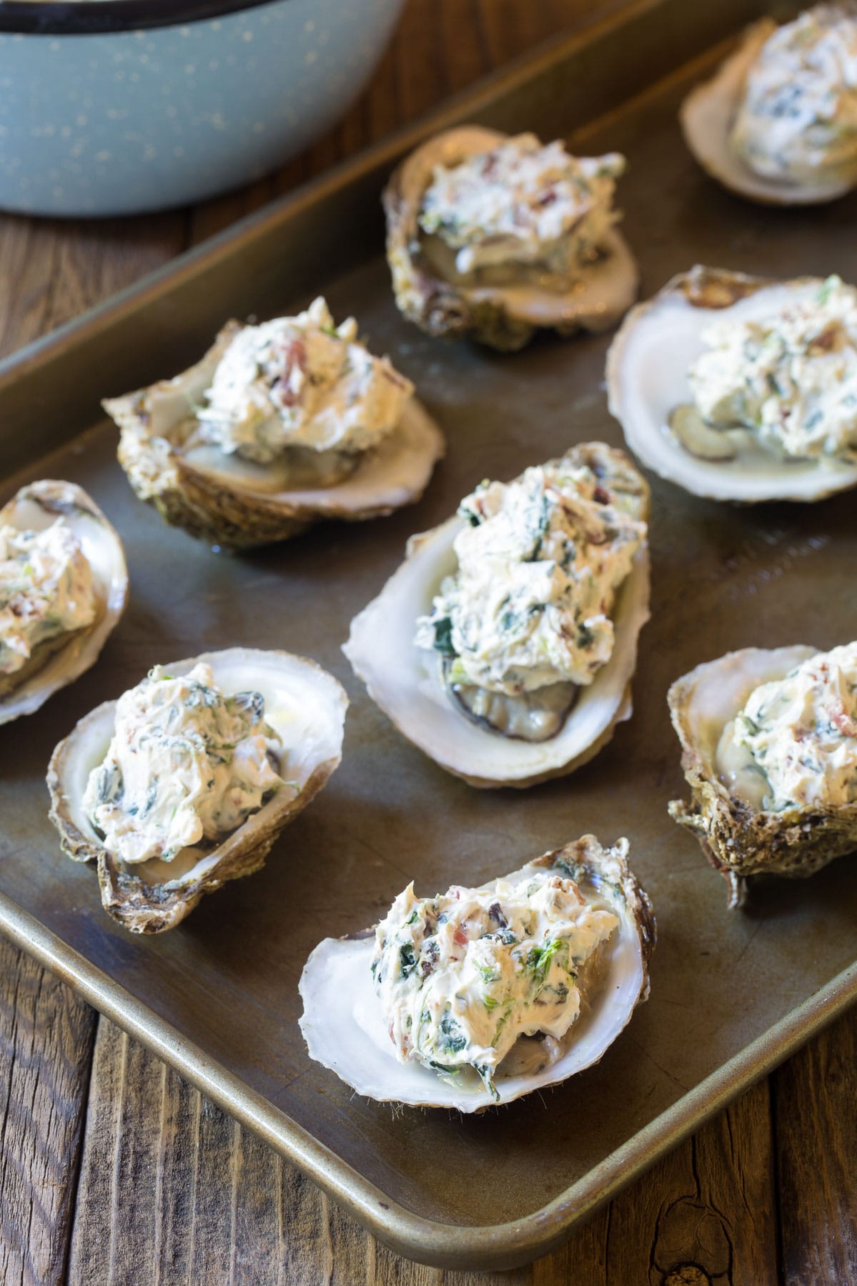 How To Bake Oysters - Oysters with cheese filling on tray