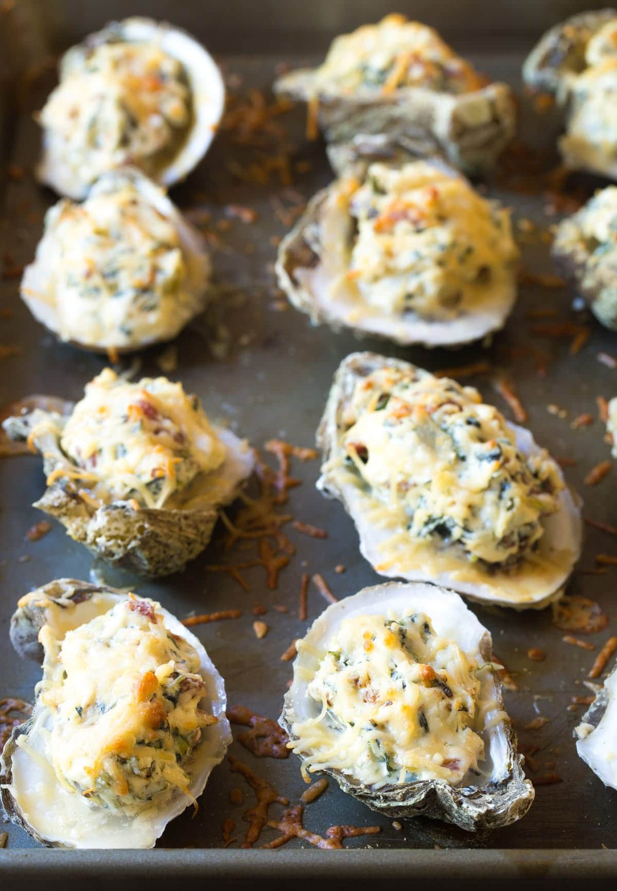 Three-Cheese Cooked Oysters Recipe In The Shell while hot from the oven