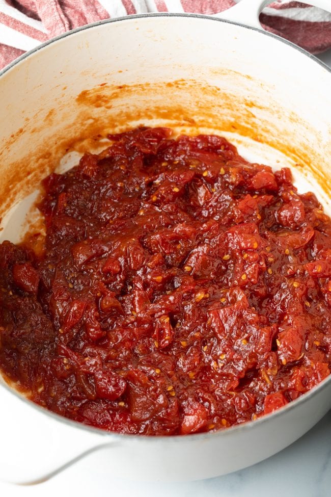 Cooking down down the homemade preserves. 